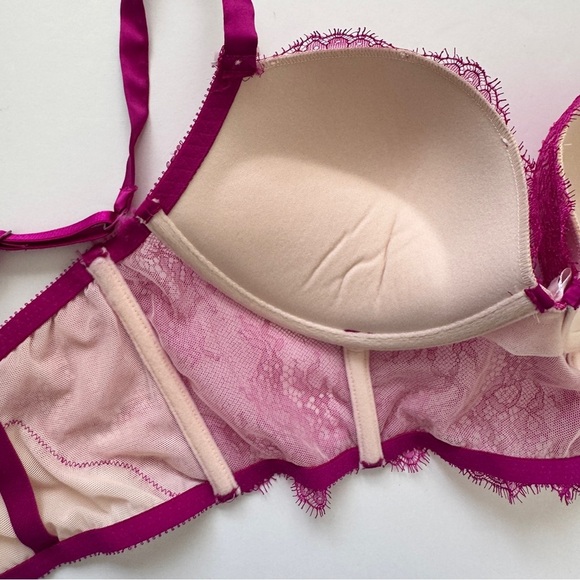 Victoria's Secret Bra Very Sexy Demi Lace Harness Corset Bustier Hot Pink Sz 36C - Picture 9 of 14